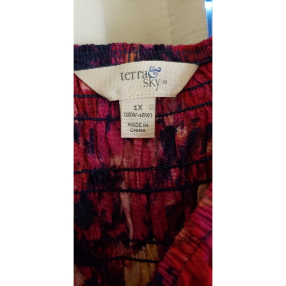 Terra & Sky Plus Size 1X  Floral Peasant Dress Smocked Long Sleeve Boho Chic - Picture 3 of 9